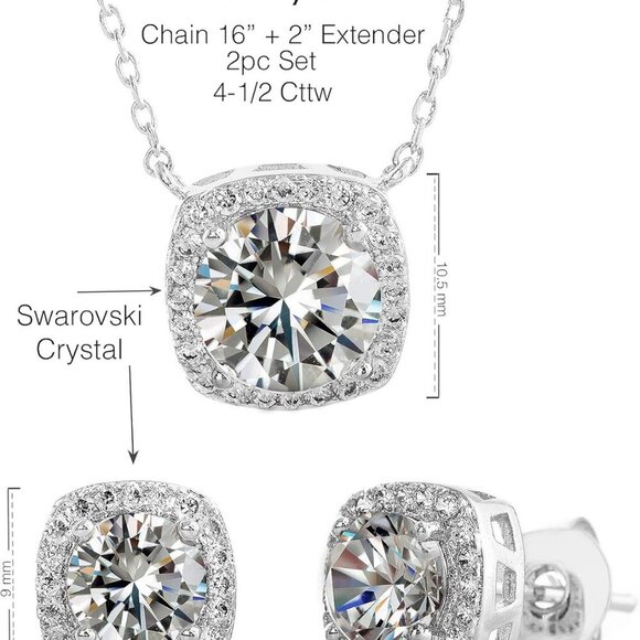 Stud Halo Cushion Shaped Earrings for Women and 18 Inch Necklace for Women Jewel - Picture 6 of 7